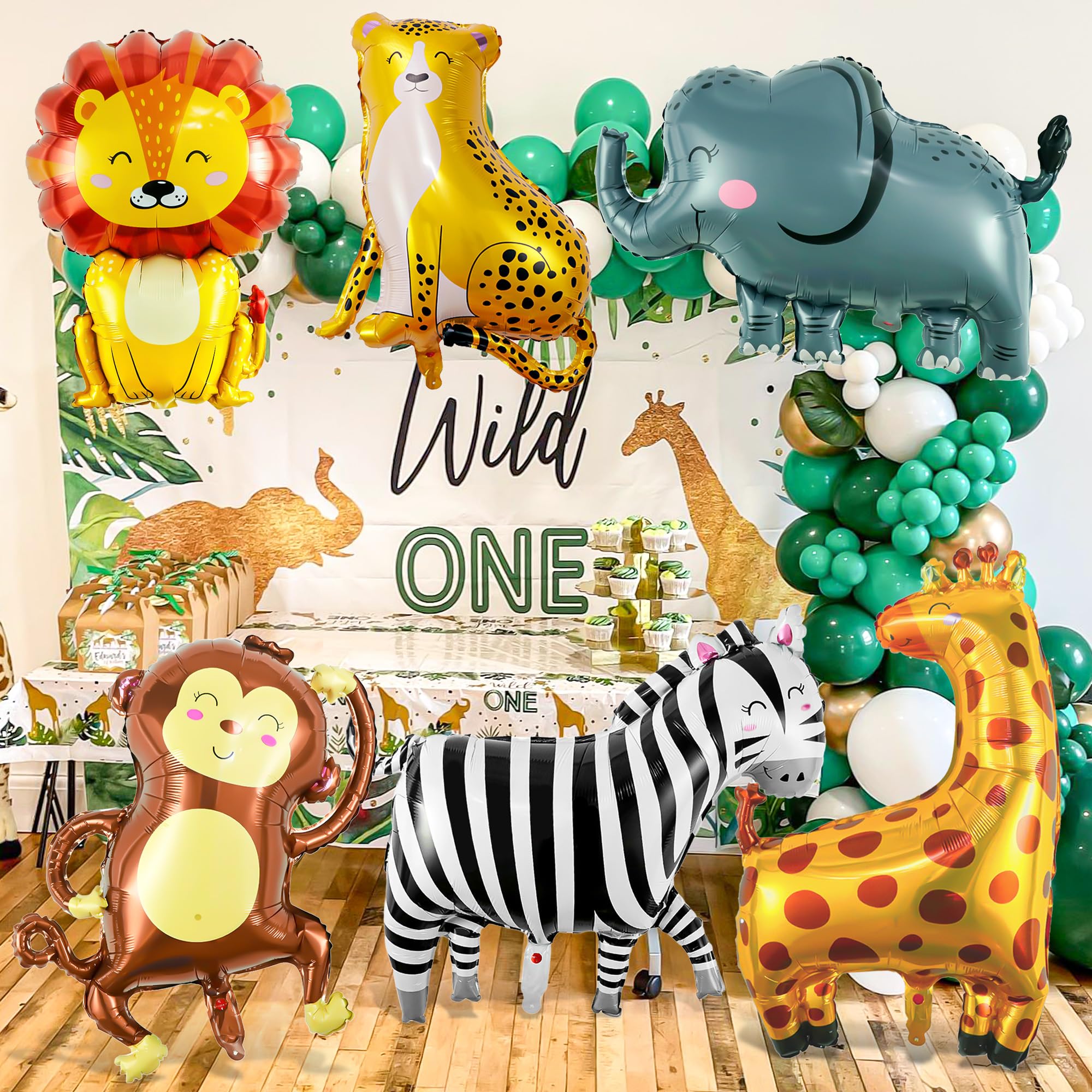 Six piece foil Mylar balloons for Wild One jungle themed party