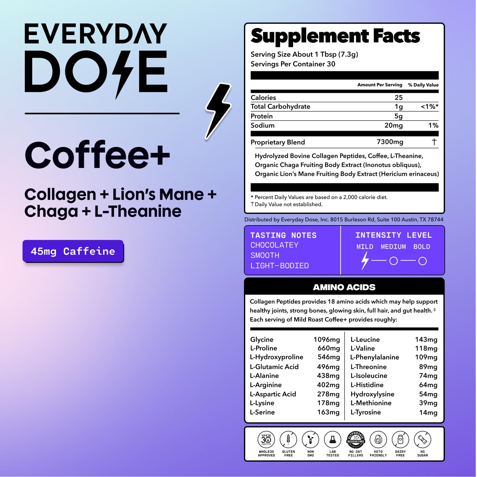 Lions Mane and Chaga mushrooms in Everyday Dose coffee