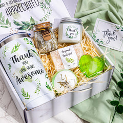 Thank you gift box for coworkers includes tumbler and bath salts