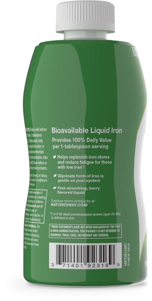 Liquid iron supplement bottle 16 oz Nature’s Way packaging