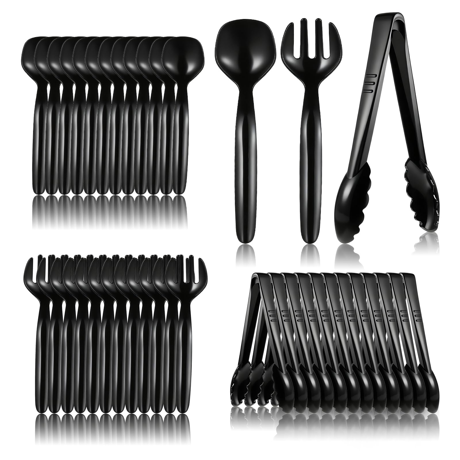 LIQWEI 36 piece black plastic serving utensils set packaging