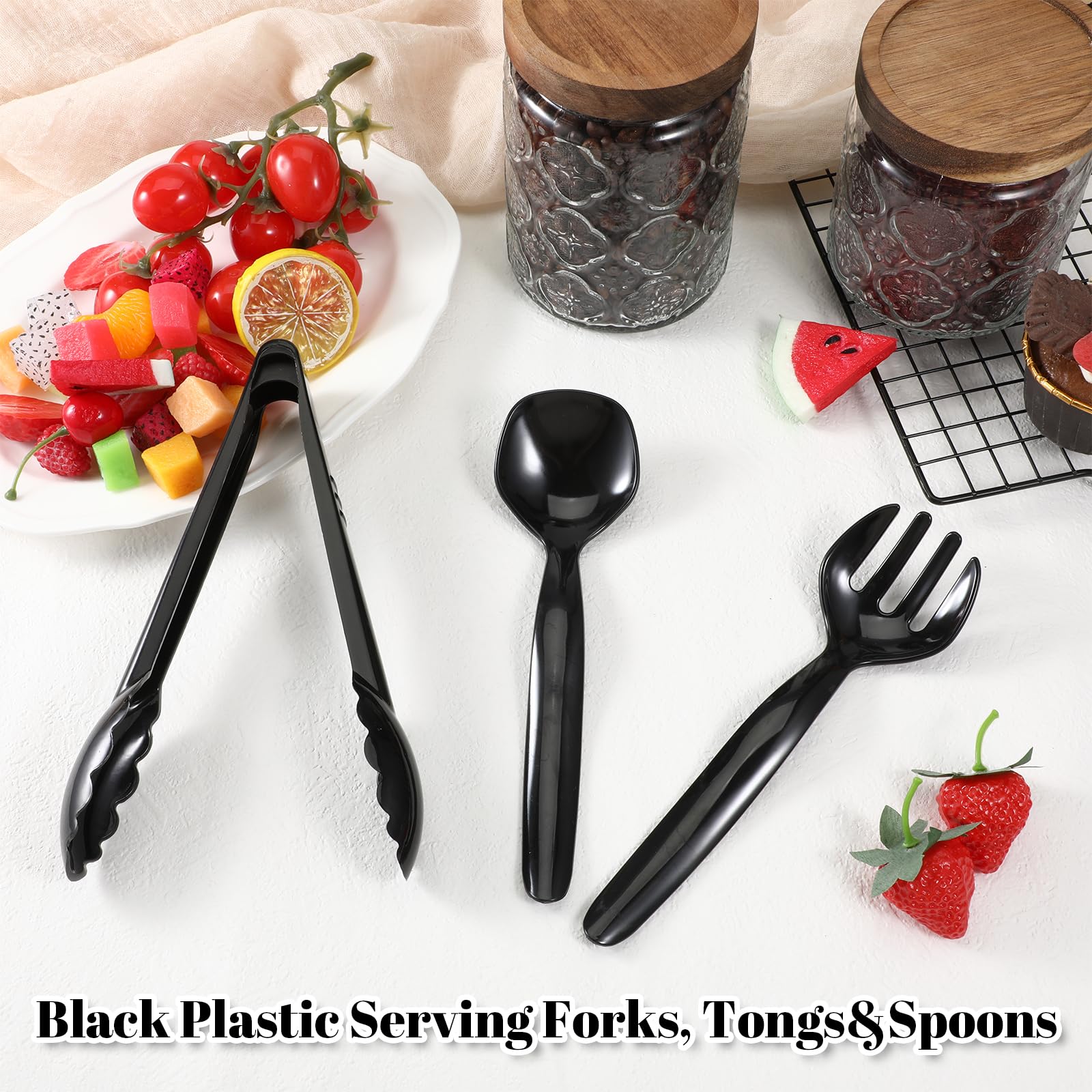 Black plastic serving utensils for buffets by LIQWEI