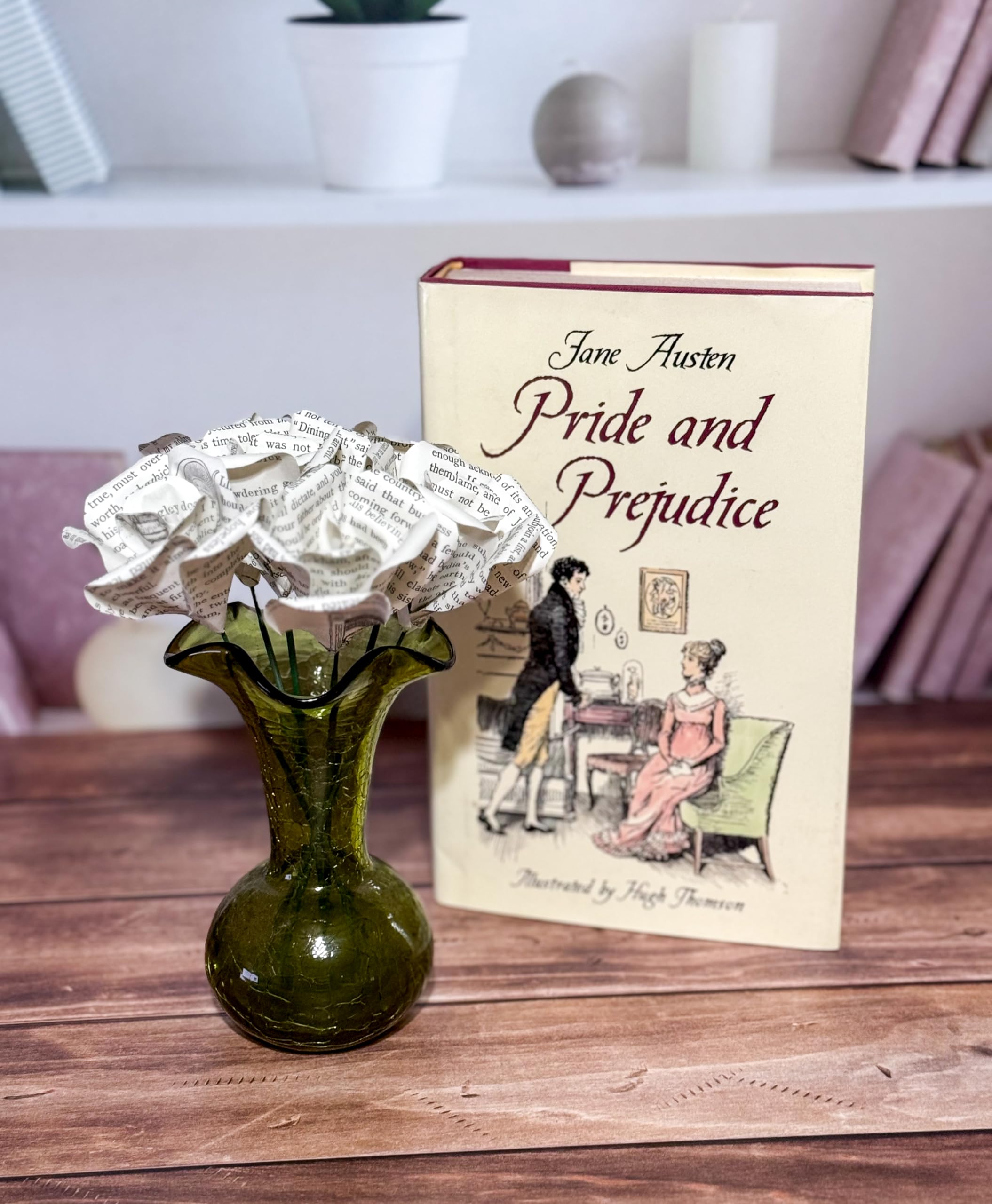 Literary Blooms Pride and Prejudice paper flowers close up
