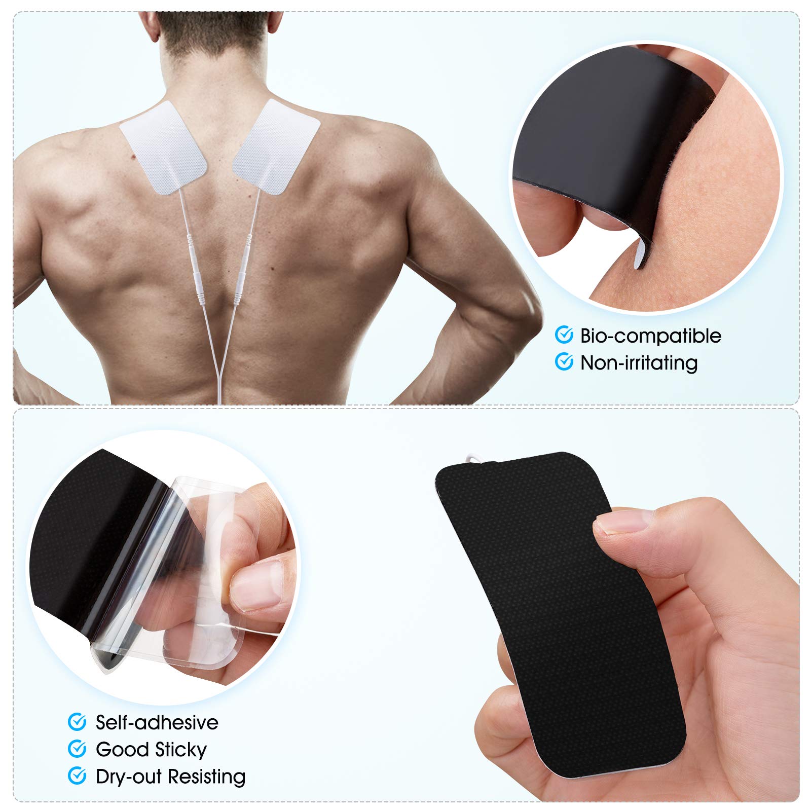 TENS EMS pads compatible with 2 mm pin leads by LiteTour
