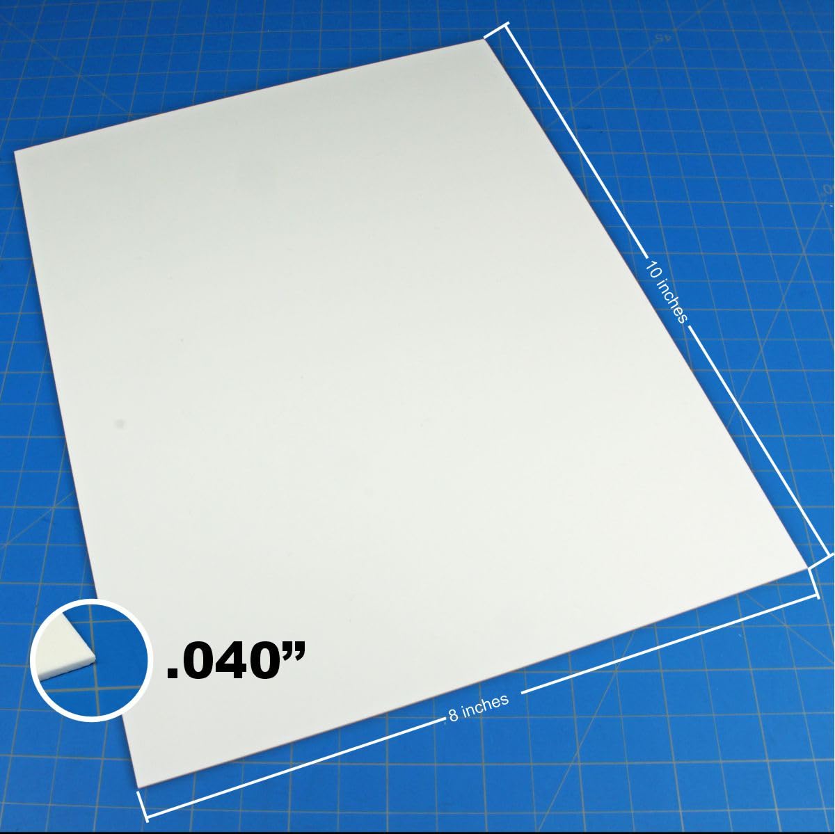 Six white .040 gauge styrene sheets for modeling