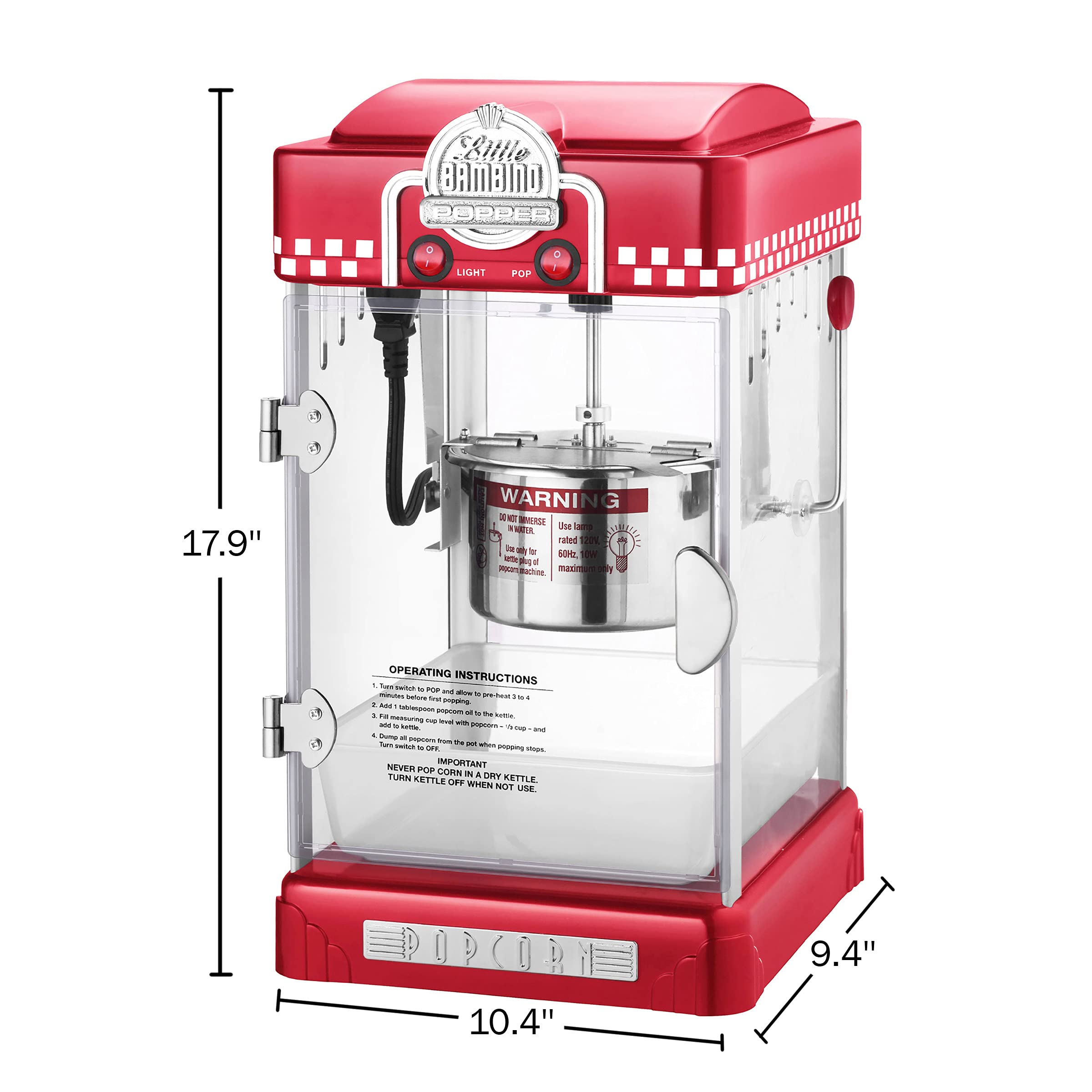 Little Bambino 2.5oz popcorn machine red kettle close up