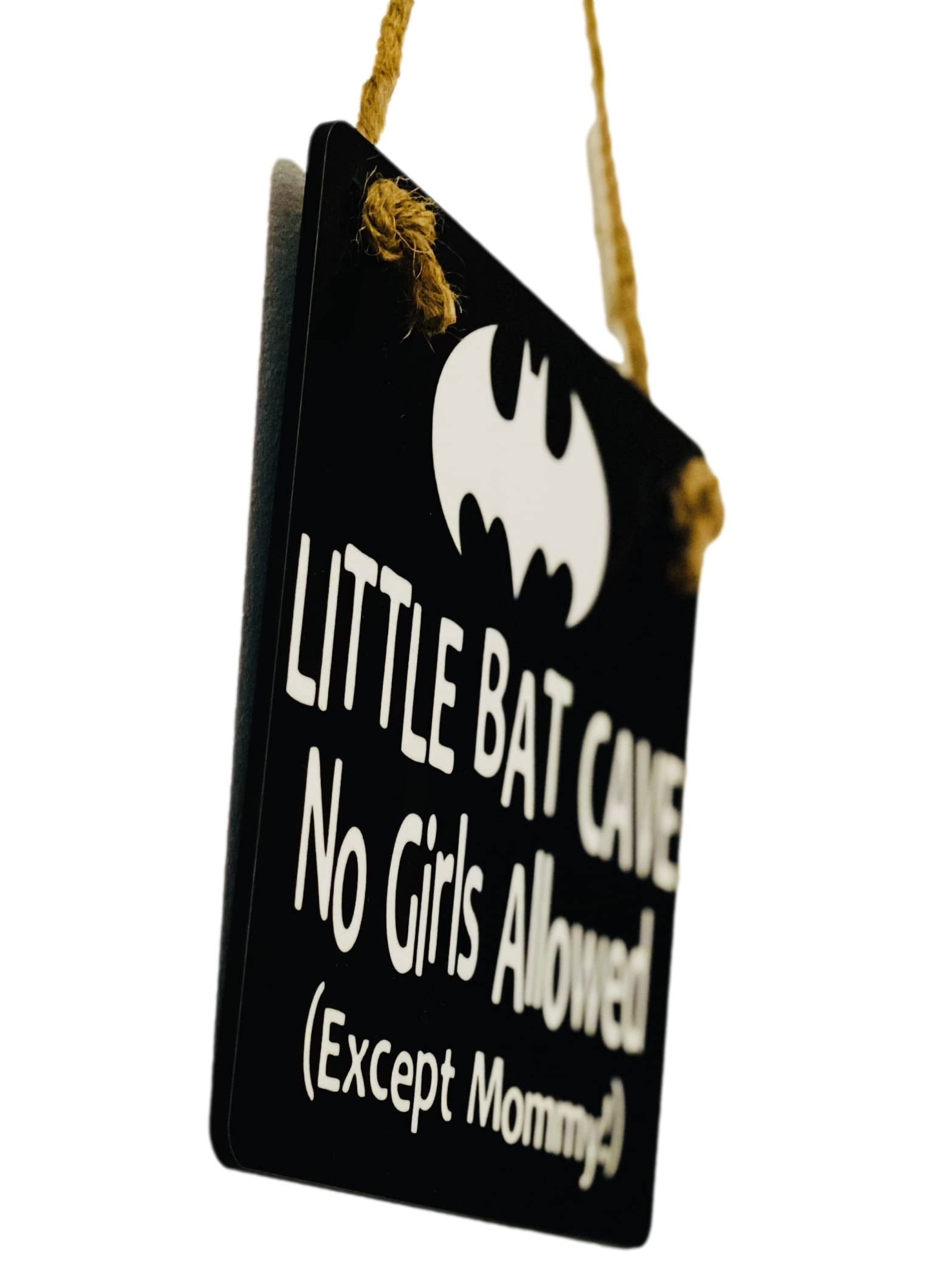 Little Bat Cave No Girls Allowed rustic wooden door hanger 6x6 inch 1/8 inch thick