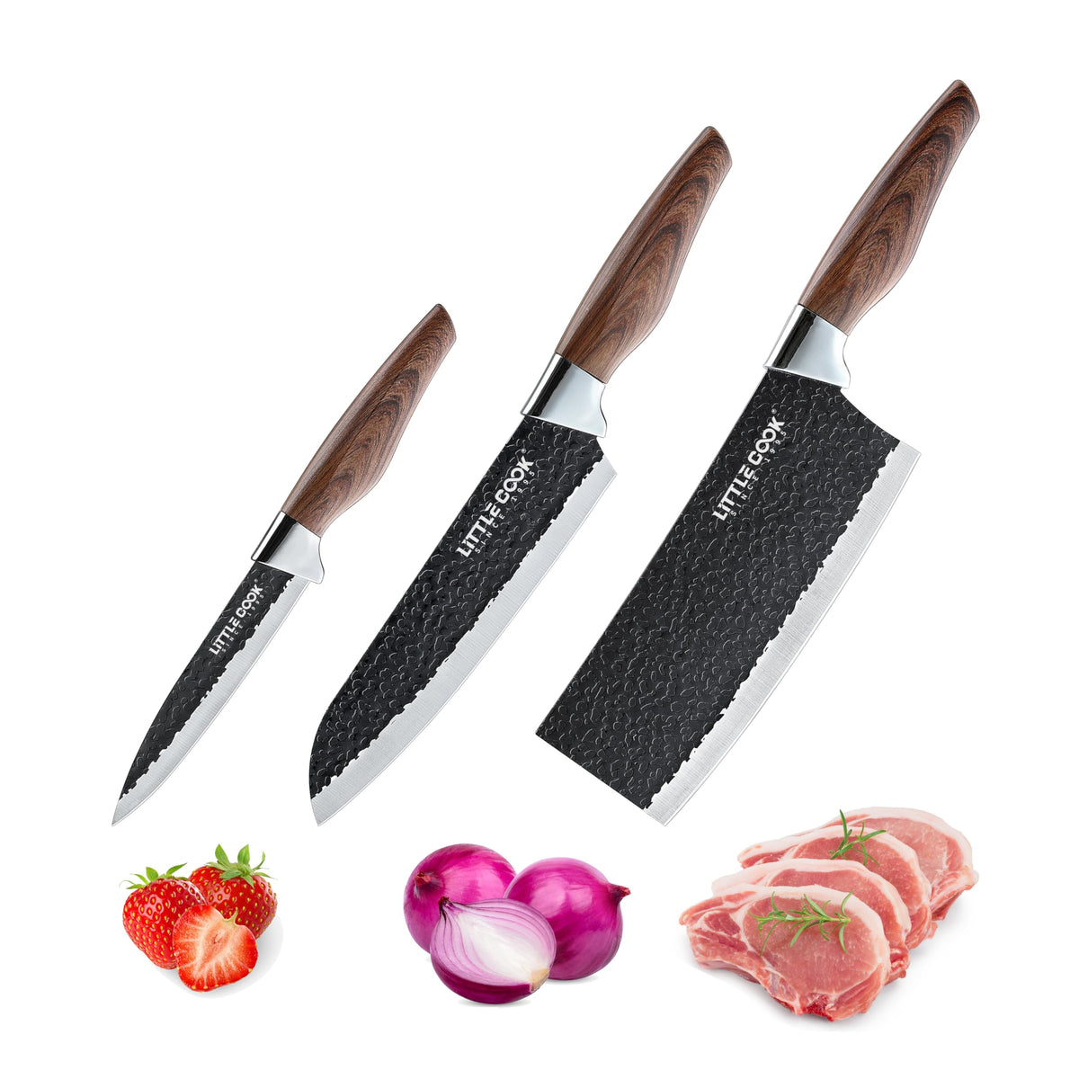 Little Cook 3PCS Chef Knife Set with blackened blades