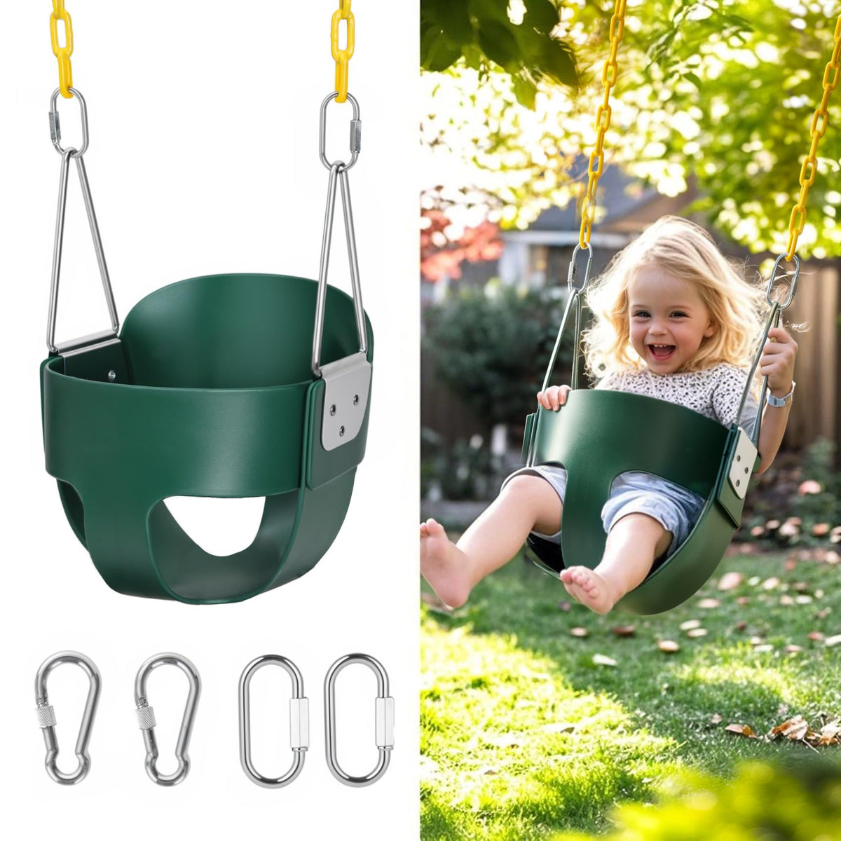 little dove High Back Full Bucket toddler swing green