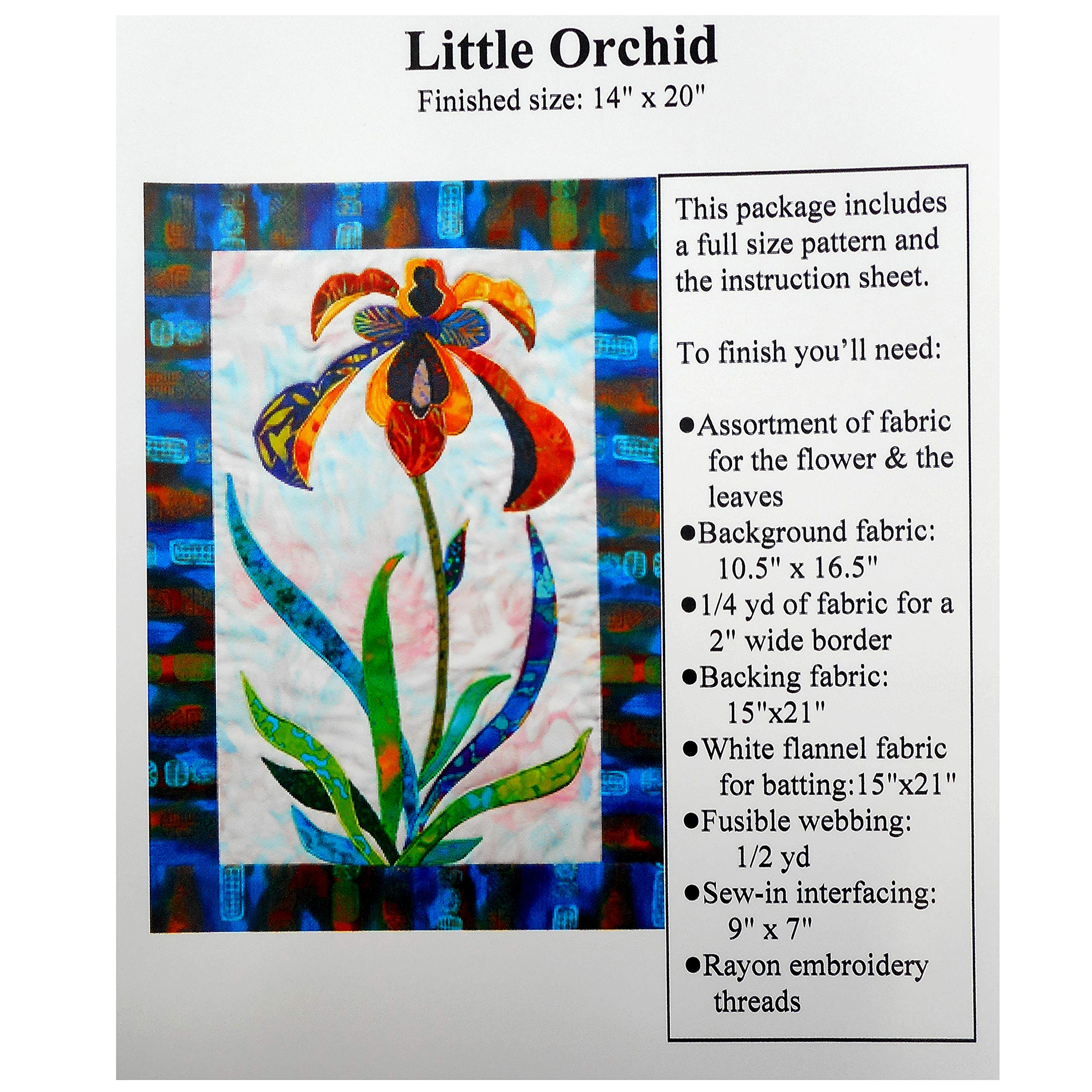 Little Orchid full size applique quilting pattern for orchid wall hanging