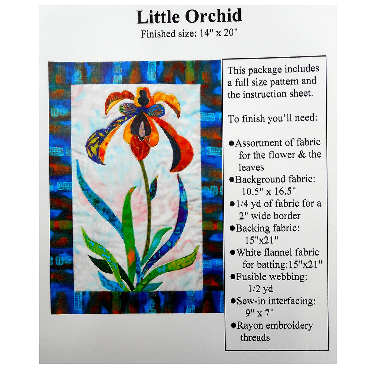 Little Orchid full size applique quilting pattern for orchid wall hanging