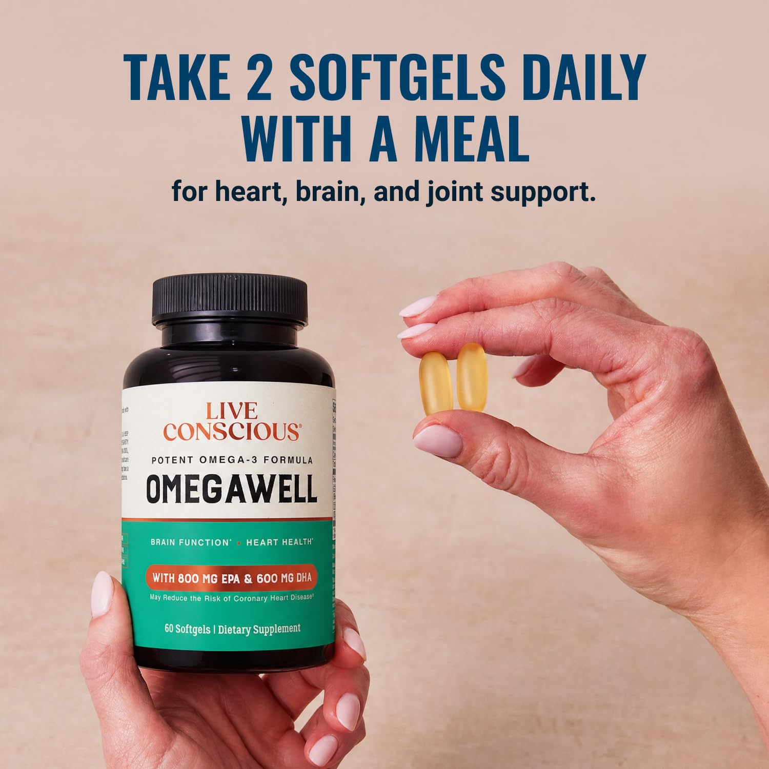 60 softgels per bottle label for OmegaWell product