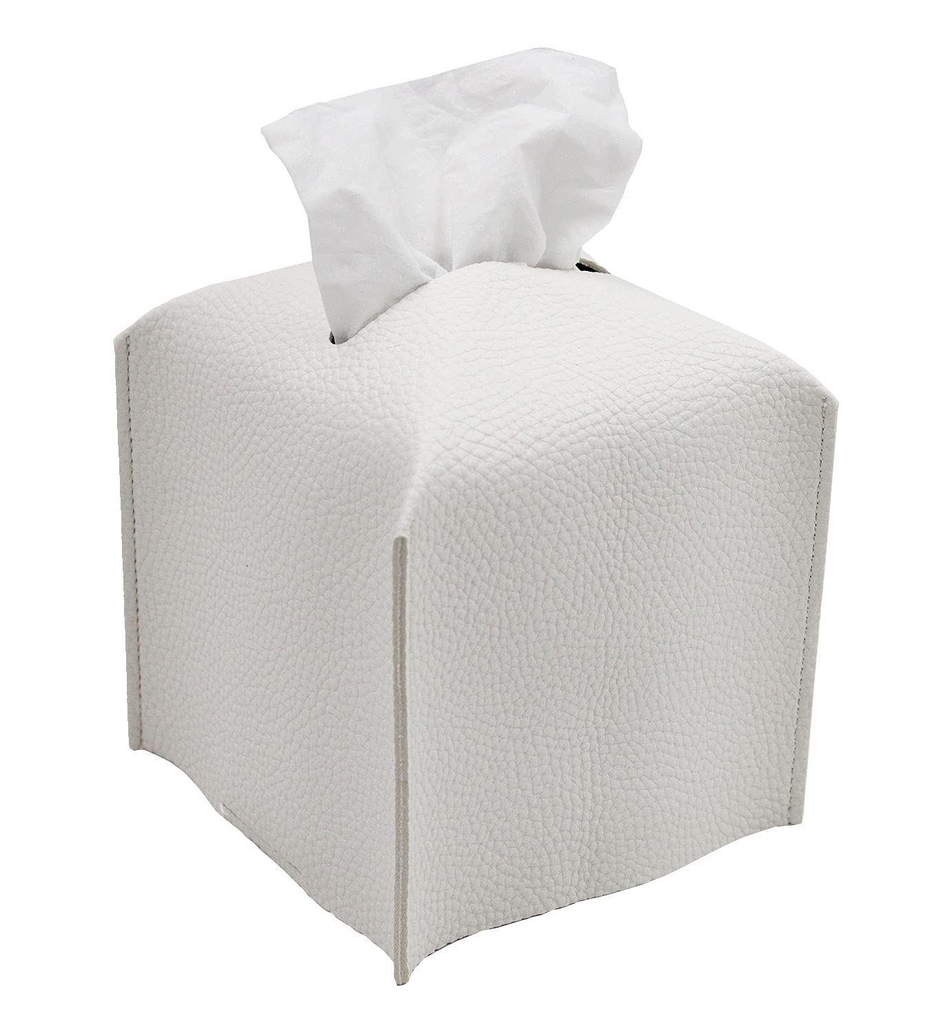 Livelab tissue box cover square PU leather off white