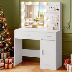 LIVELYGLOW lighted makeup vanity desk with drawers