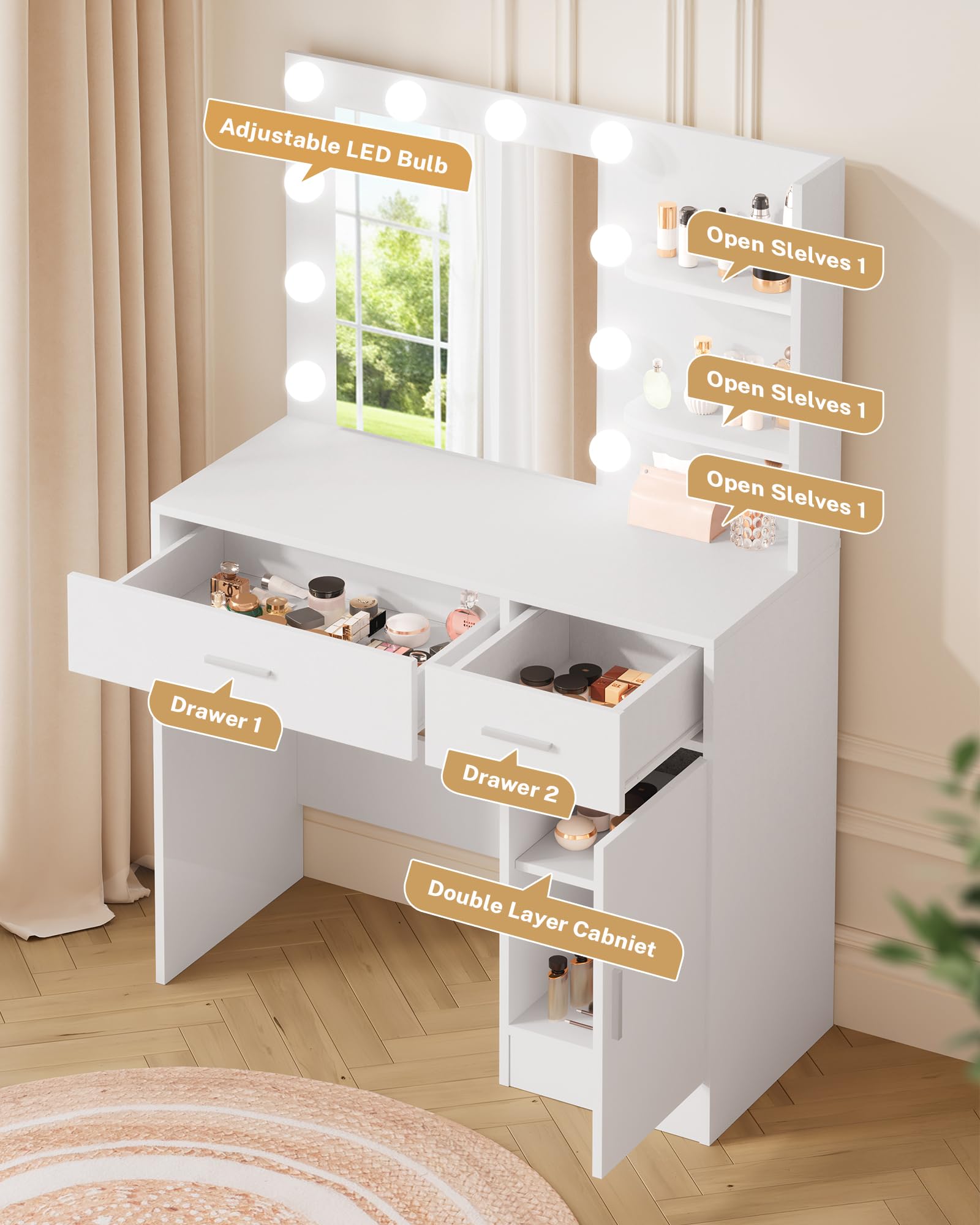 LIVELYGLOW vanity desk with 10 bulbs three lighting modes