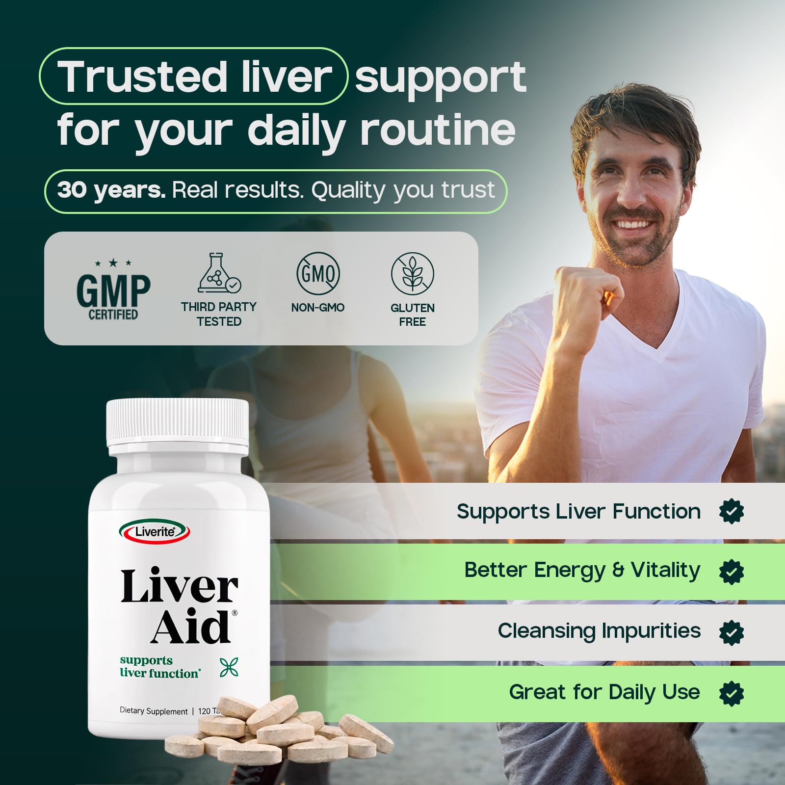 LIVERITE Liver Aid front label indicating 120 tablets