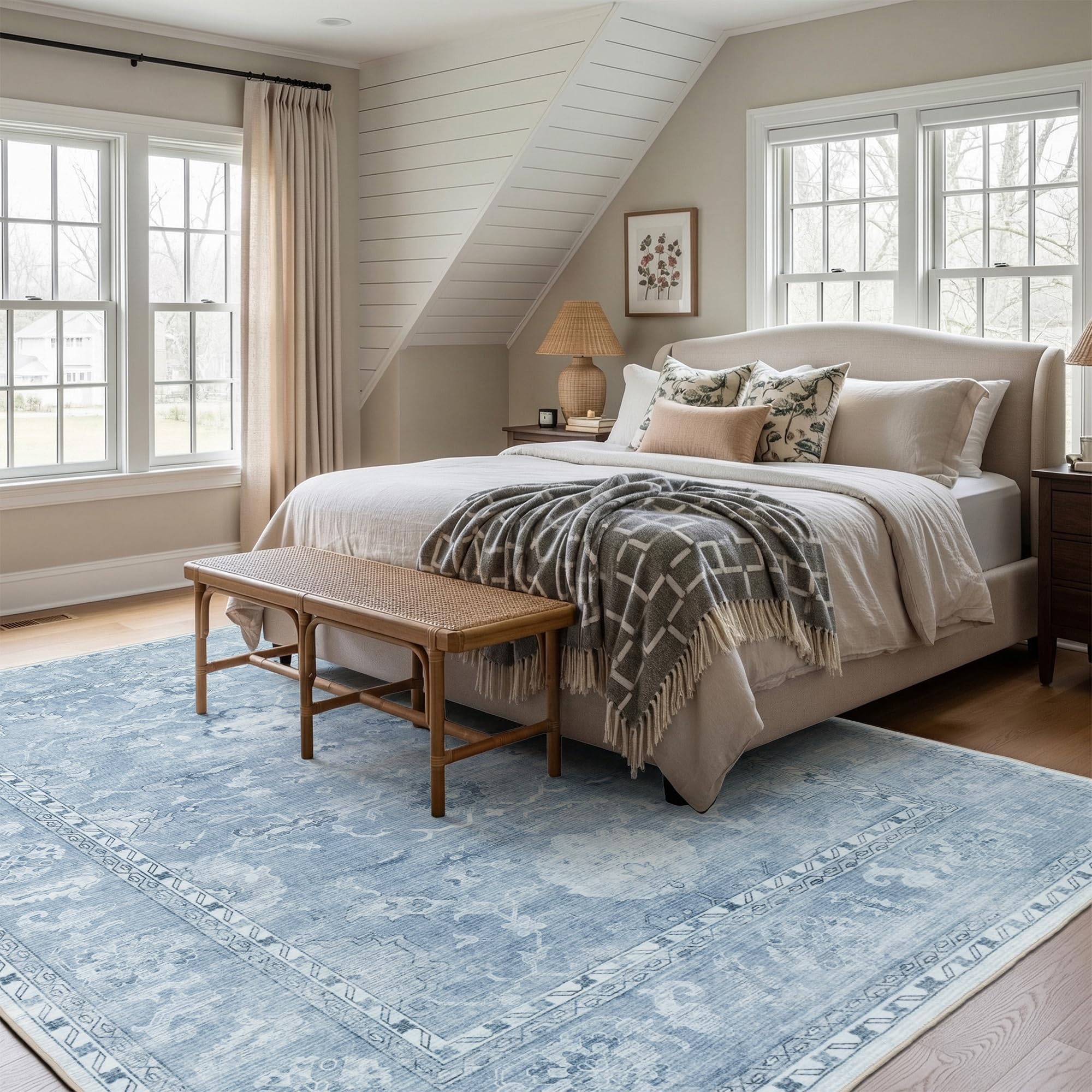 Living room and bedroom use blue 5x7 washable rug image