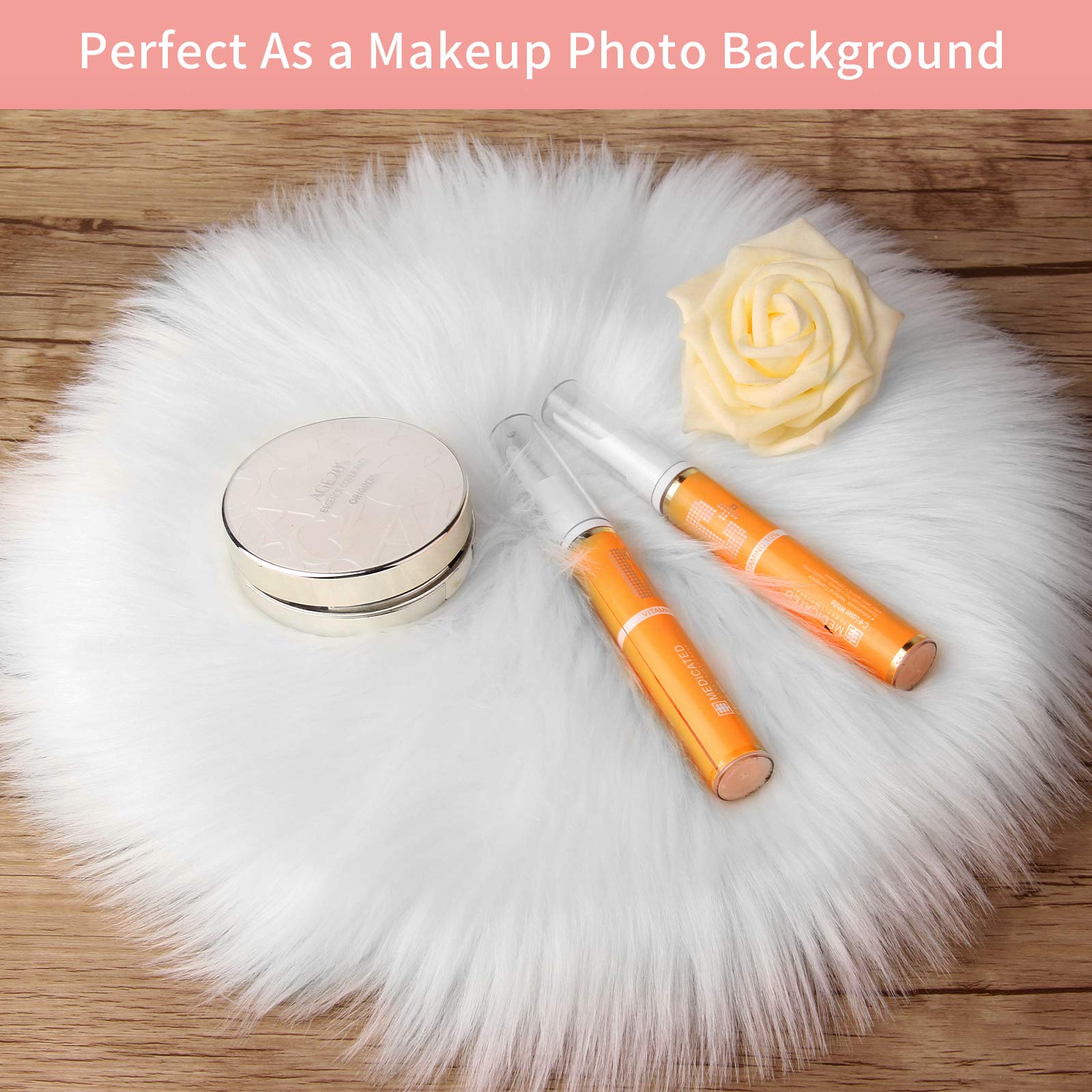living room decor prop with mini round faux fur rug