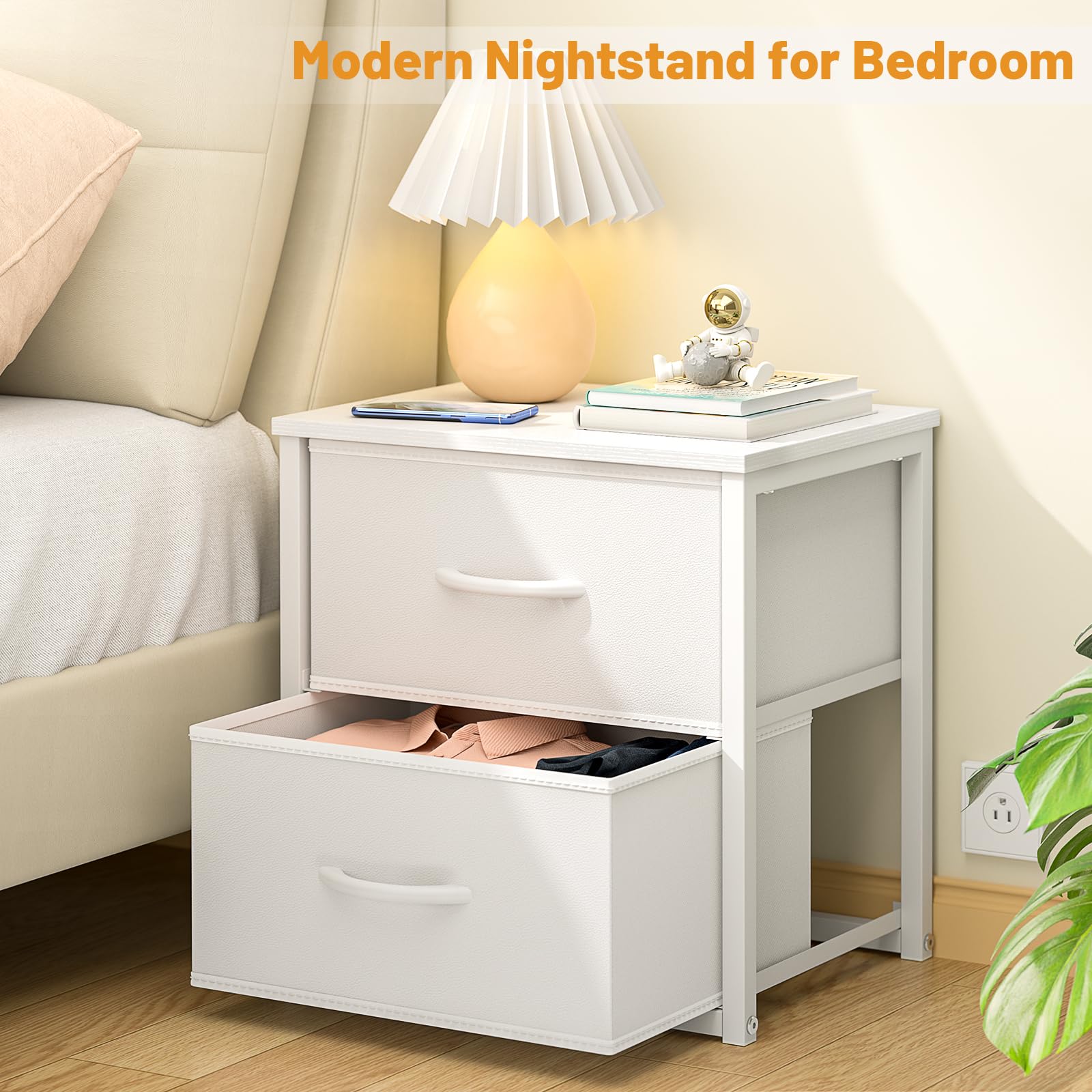 Bedroom nightstand style storage with drawers