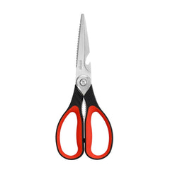 LIVINGO 8.5 inch kitchen scissors serrated blades black and red handle