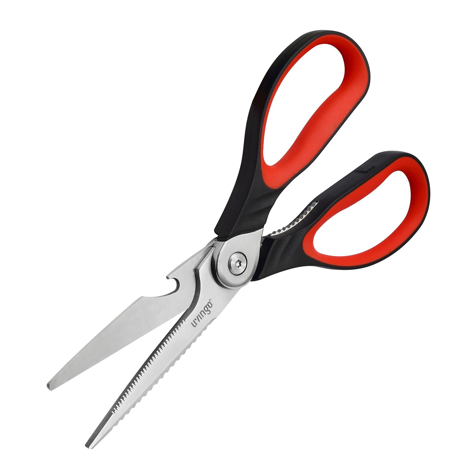 One blade of LIVINGO scissors includes a built-in bottle opener
