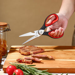 LIVINGO kitchen scissors blade close up showing serration and stainless steel blades