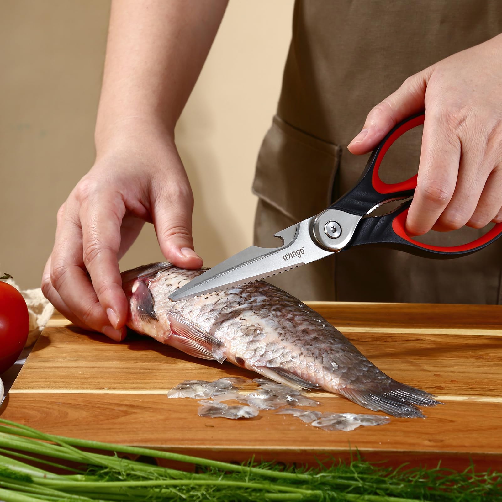 LIVINGO multi-purpose food shears highlighting versatile use