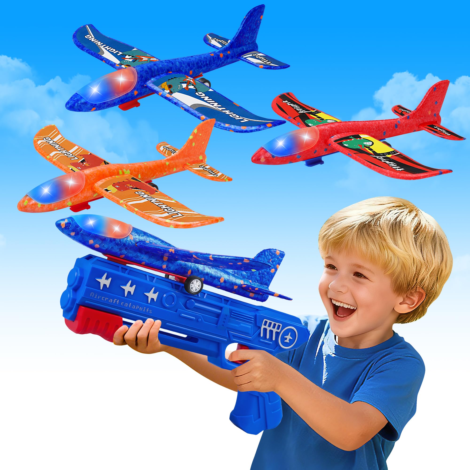 LJZJ 3pk LED Foam Plane Launcher product image with three planes and launcher