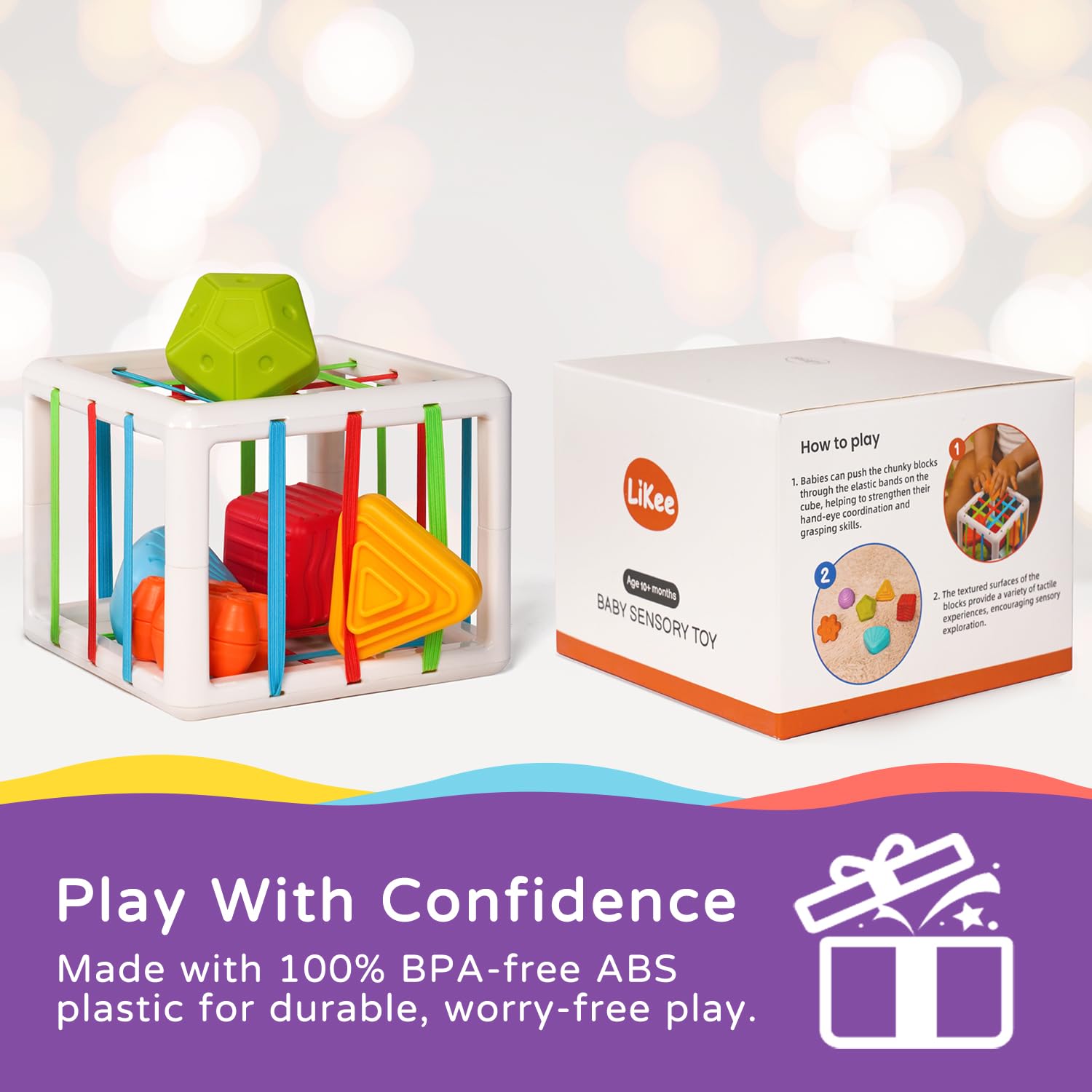 Recommended age 12 months LiKee Montessori shapes cube