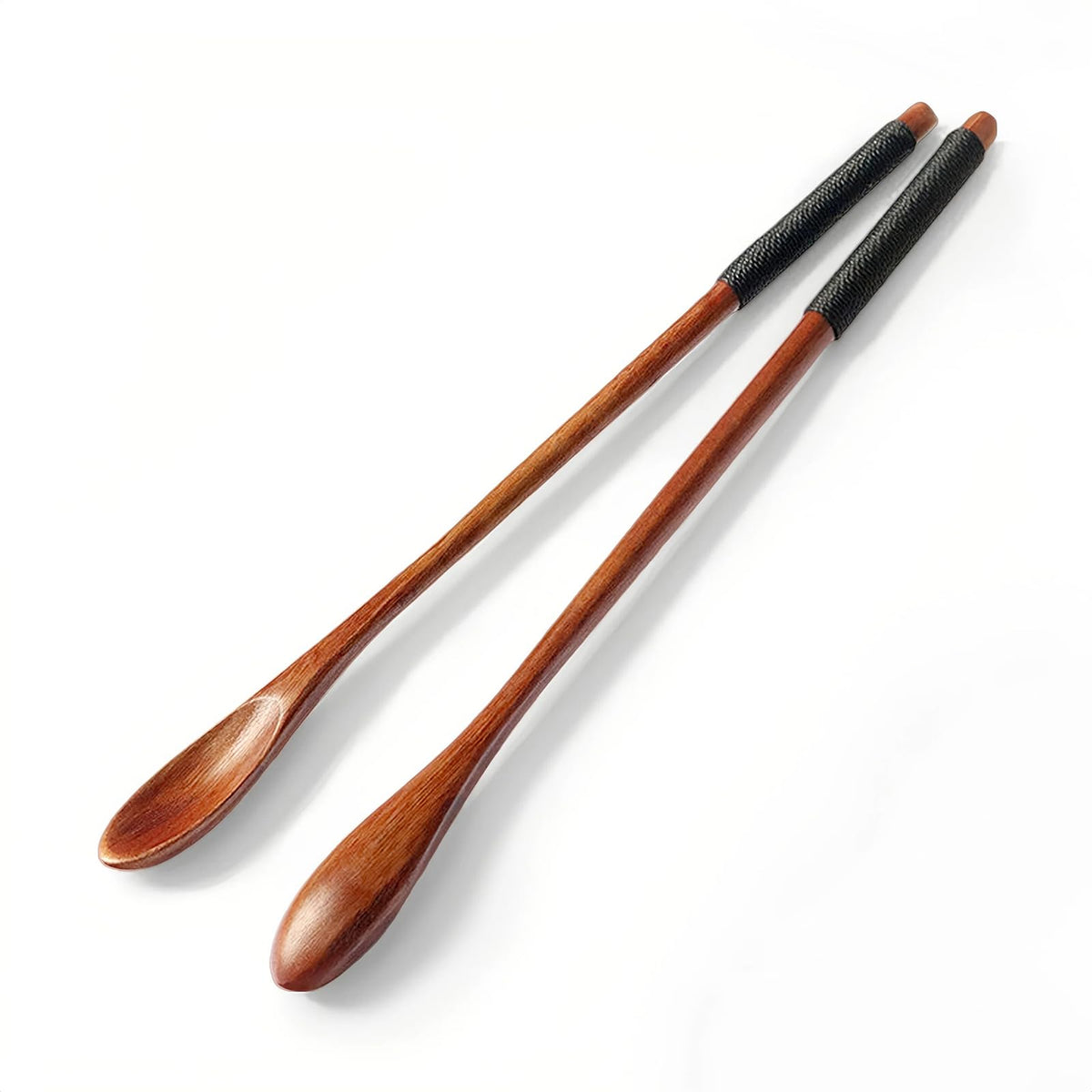 LKNNEASTO wooden coffee spoon pair with long 7.7 inch handle close up
