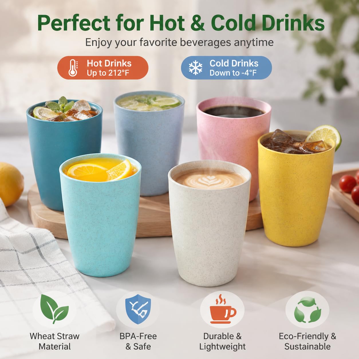 Microwave safe LNTPIP 12oz wheat straw cups 6pack