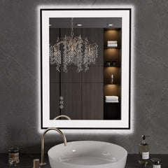 LOAAO 24x32 inch LED bathroom mirror with black frame