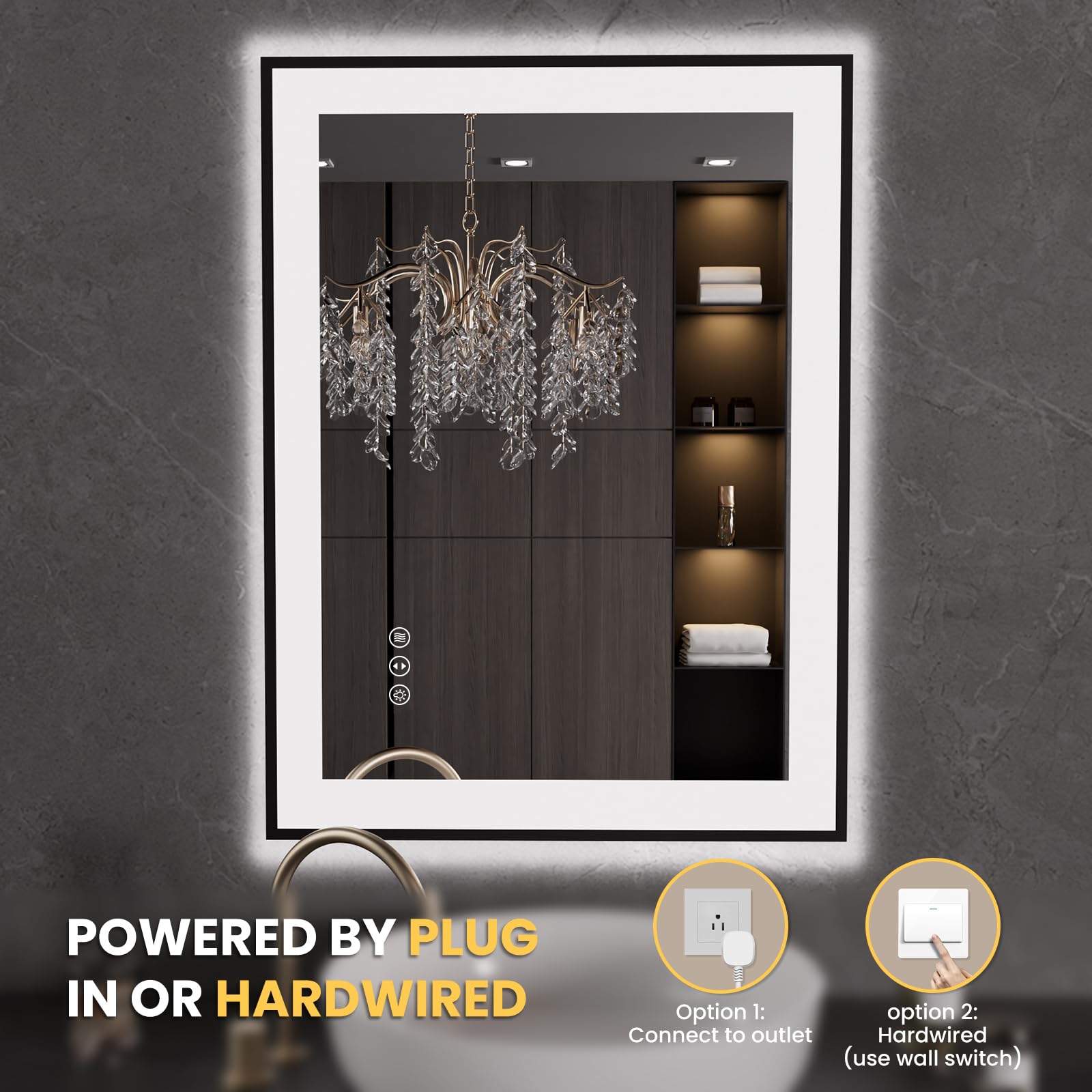 LOAAO matte black aluminum frame LED bathroom mirror