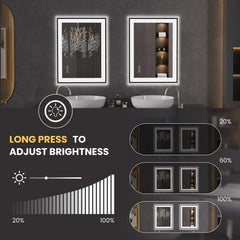 LOAAO tempered 5 mm glass LED bathroom mirror with black frame