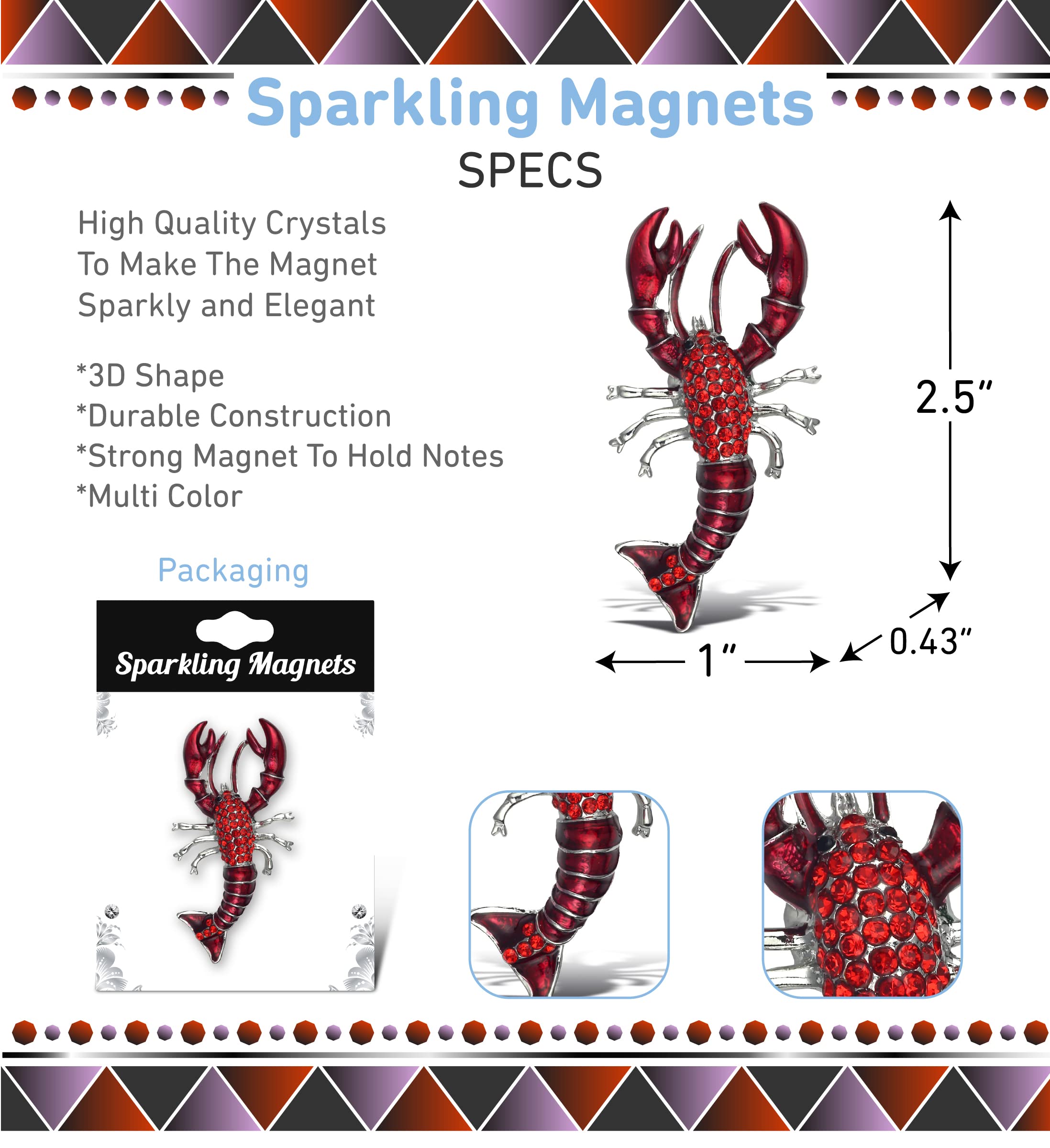 Silver red lobster details on zinc alloy magnet