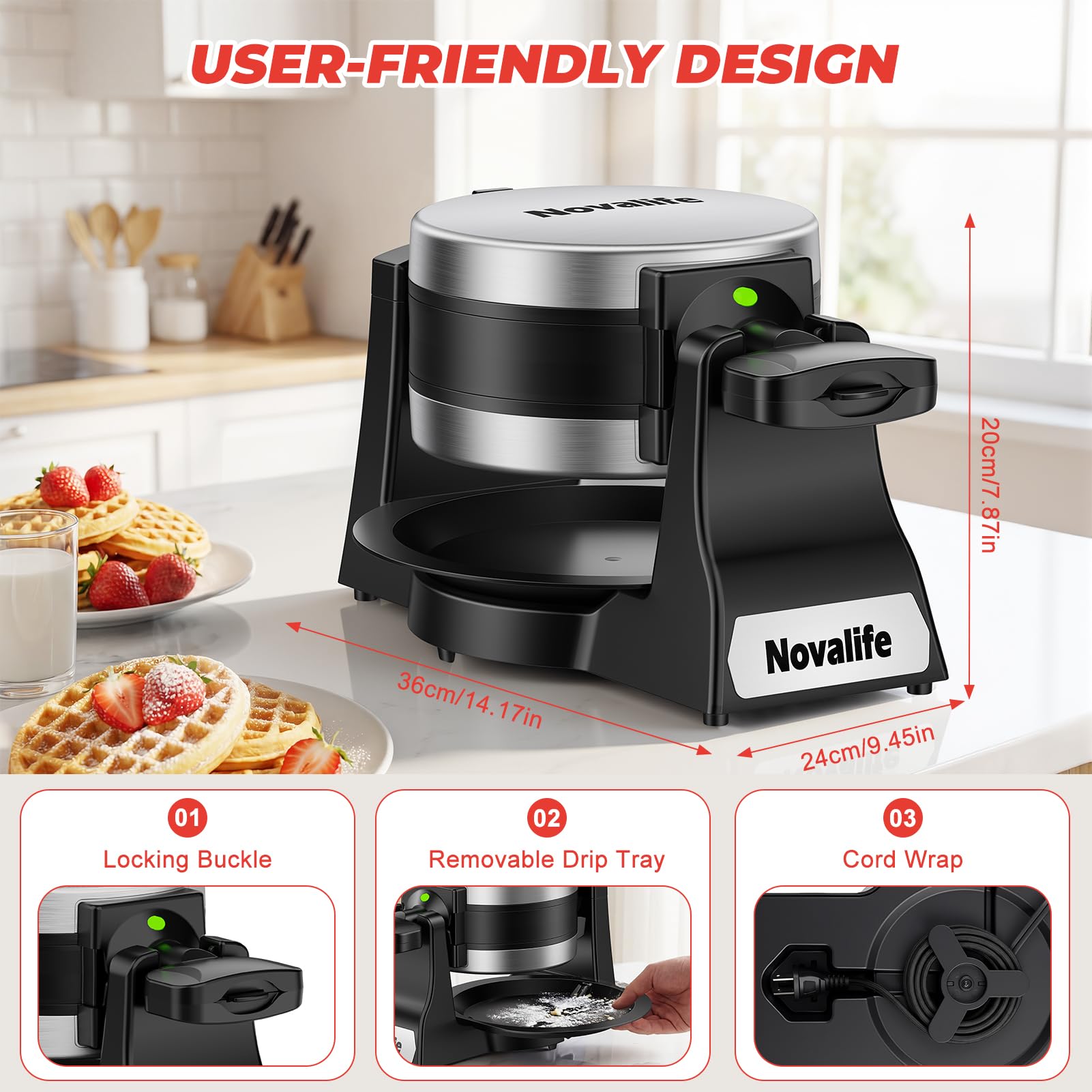 Novalife waffle maker nonstick plates for easy release