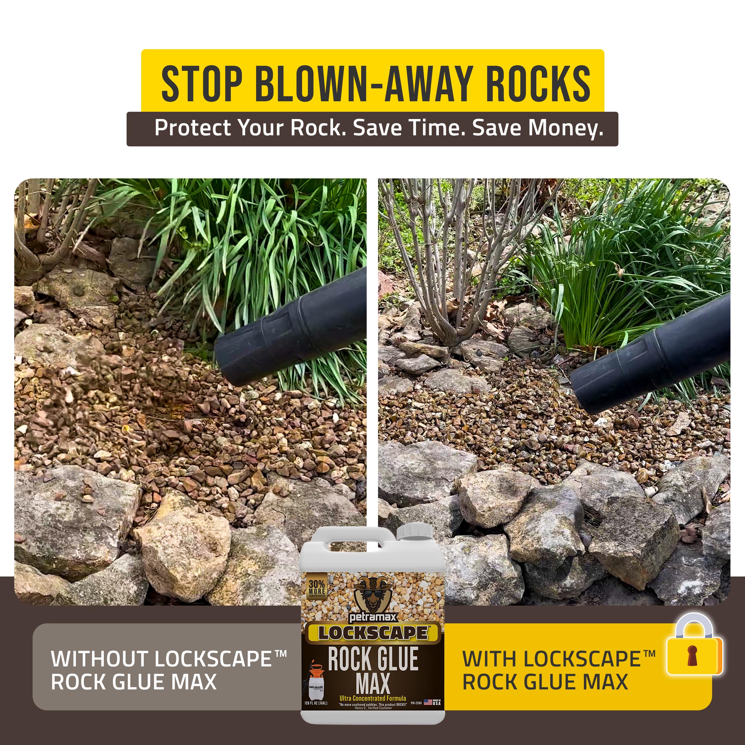 Sticky Rock Glue for mulch and pebbles in landscaping