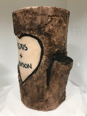 Log Candle handcrafted 100% wax hand poured carved and painted hand carved log candle
