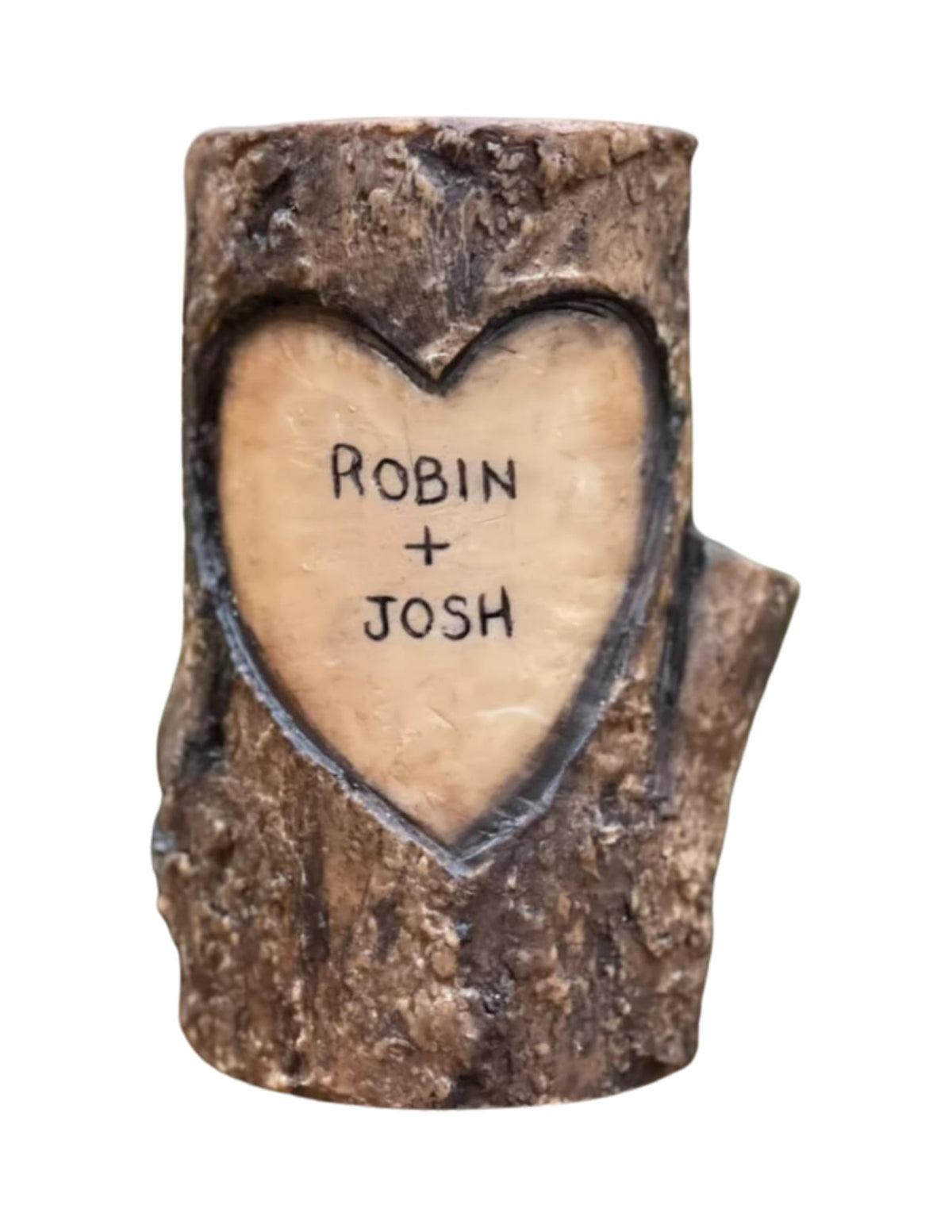 Log Candle personalized initials names and date hand carved rustic detail