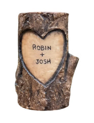 Log Candle personalized initials names and date hand carved rustic detail