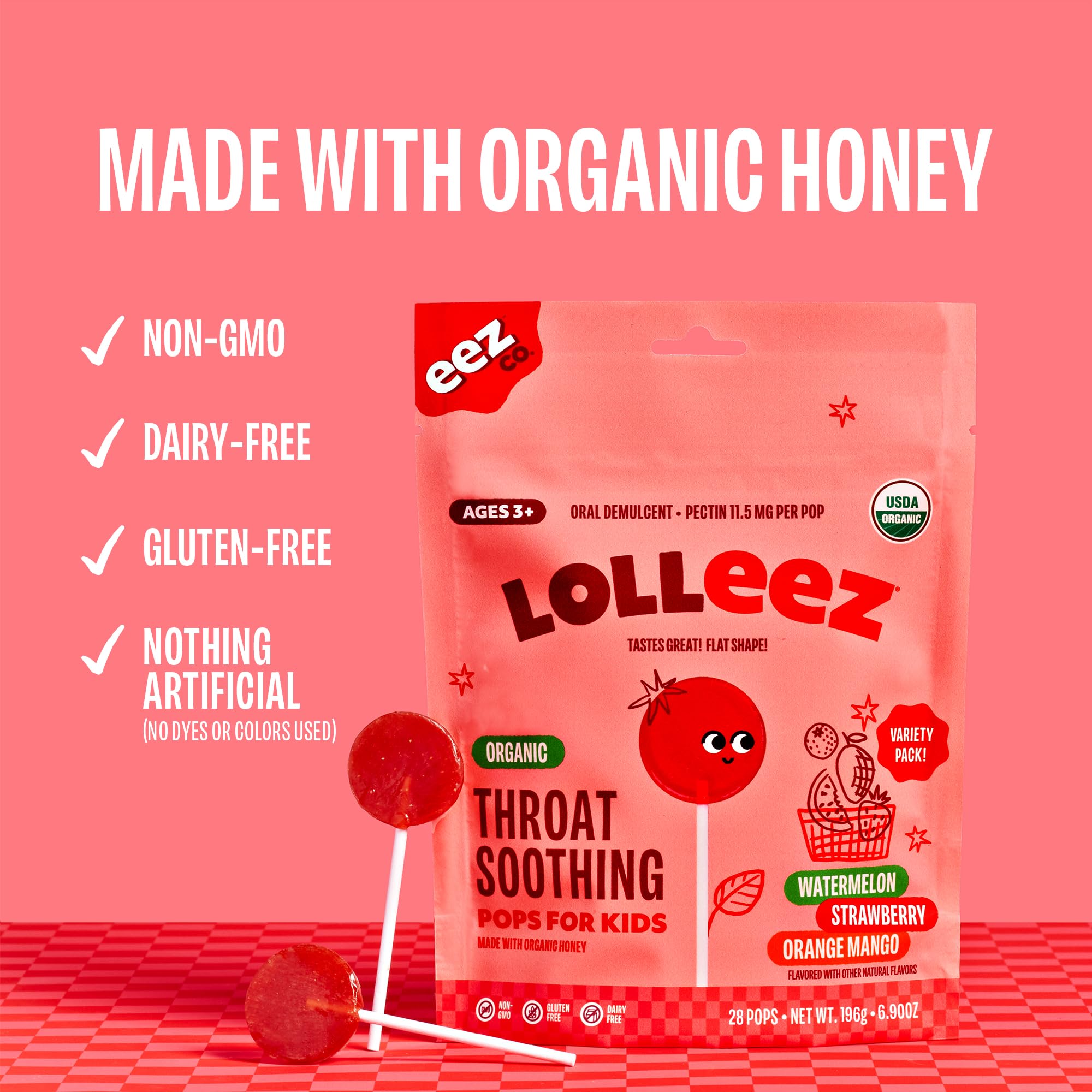 Organic honey flavor Lolleez lollipops