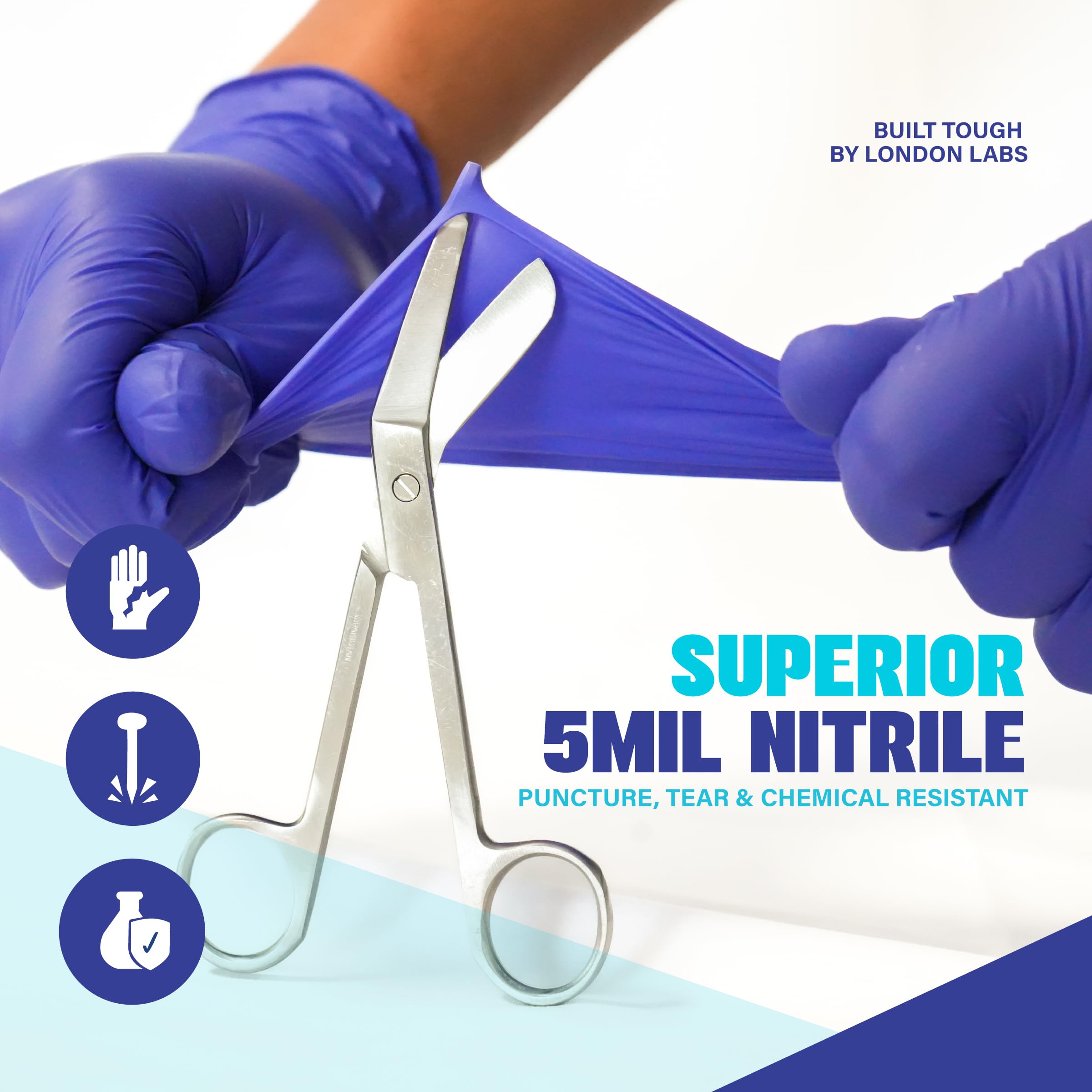 Blue cobalt London Labs nitrile gloves 5 mil for medical use