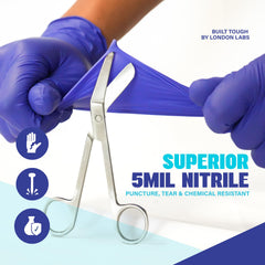 Blue cobalt London Labs nitrile gloves 5 mil for medical use