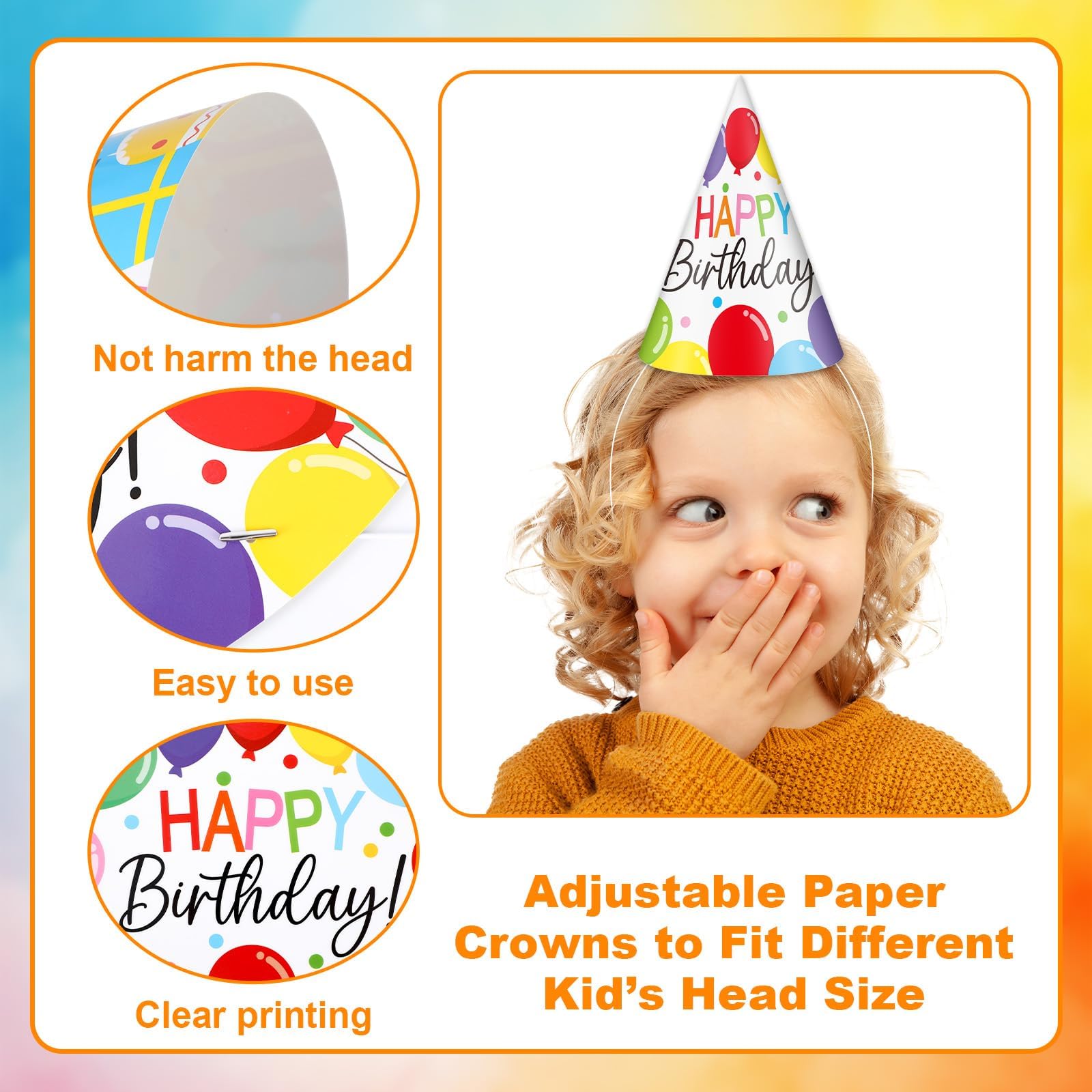 Colorful cone birthday hats with balloons and presents Lonfliness