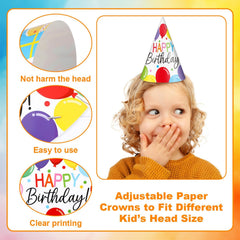 Colorful cone birthday hats with balloons and presents Lonfliness