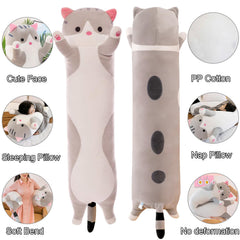 Long cat body pillow 110cm gray for kids