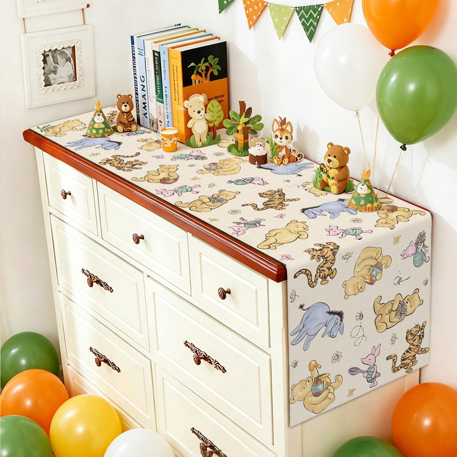 Indoor outdoor party table decor with bear motif
