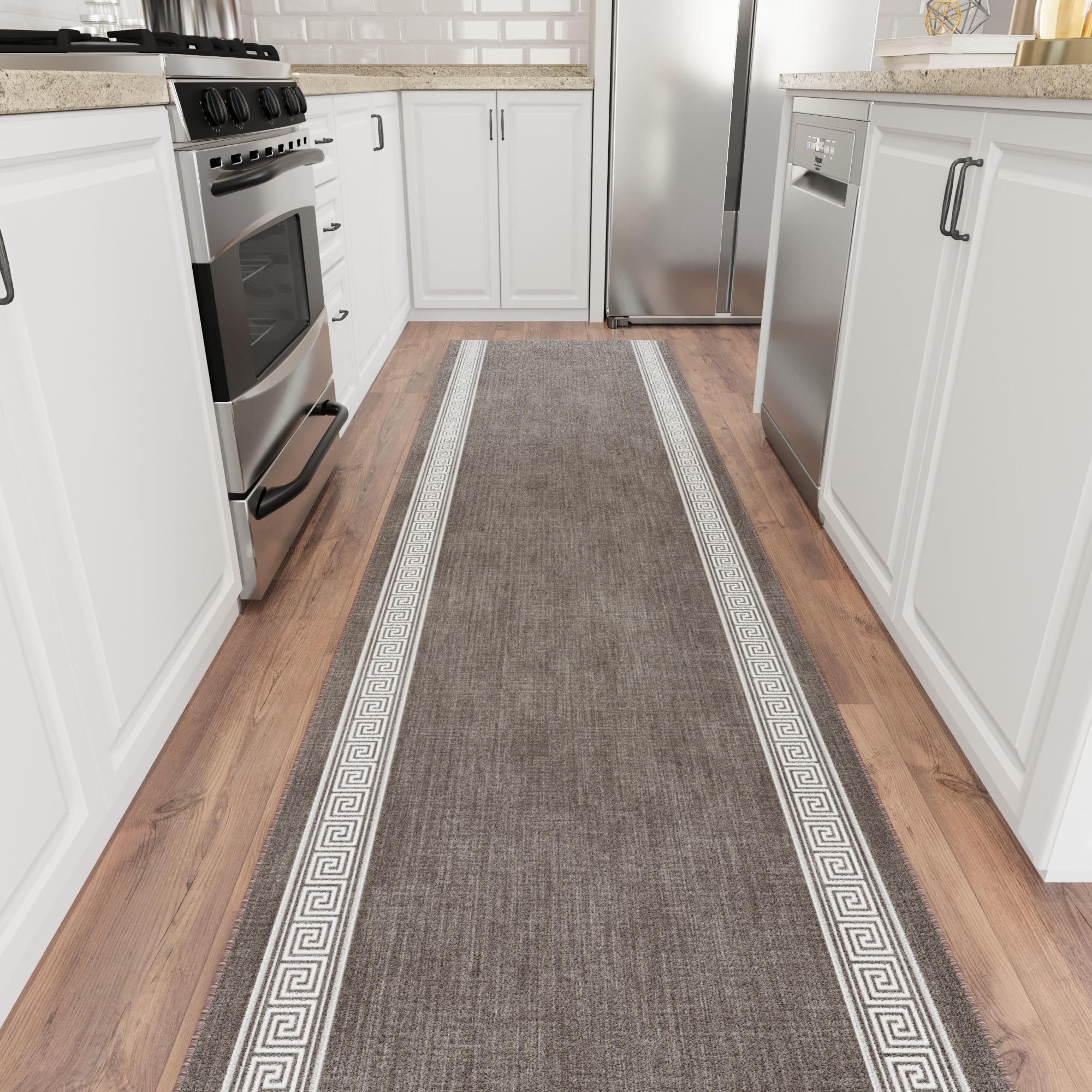 Greek key border brown ottomanson aisle runner ideal for events