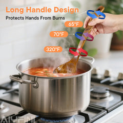 spaghetti spoon and ladle in wooden utensil set