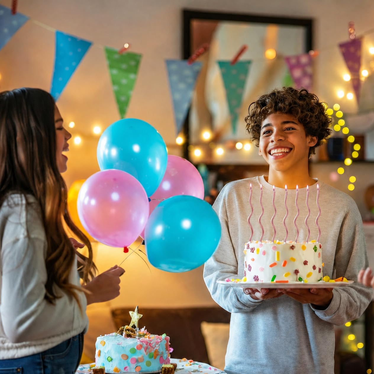 long spiral candles with plastic holders for cake